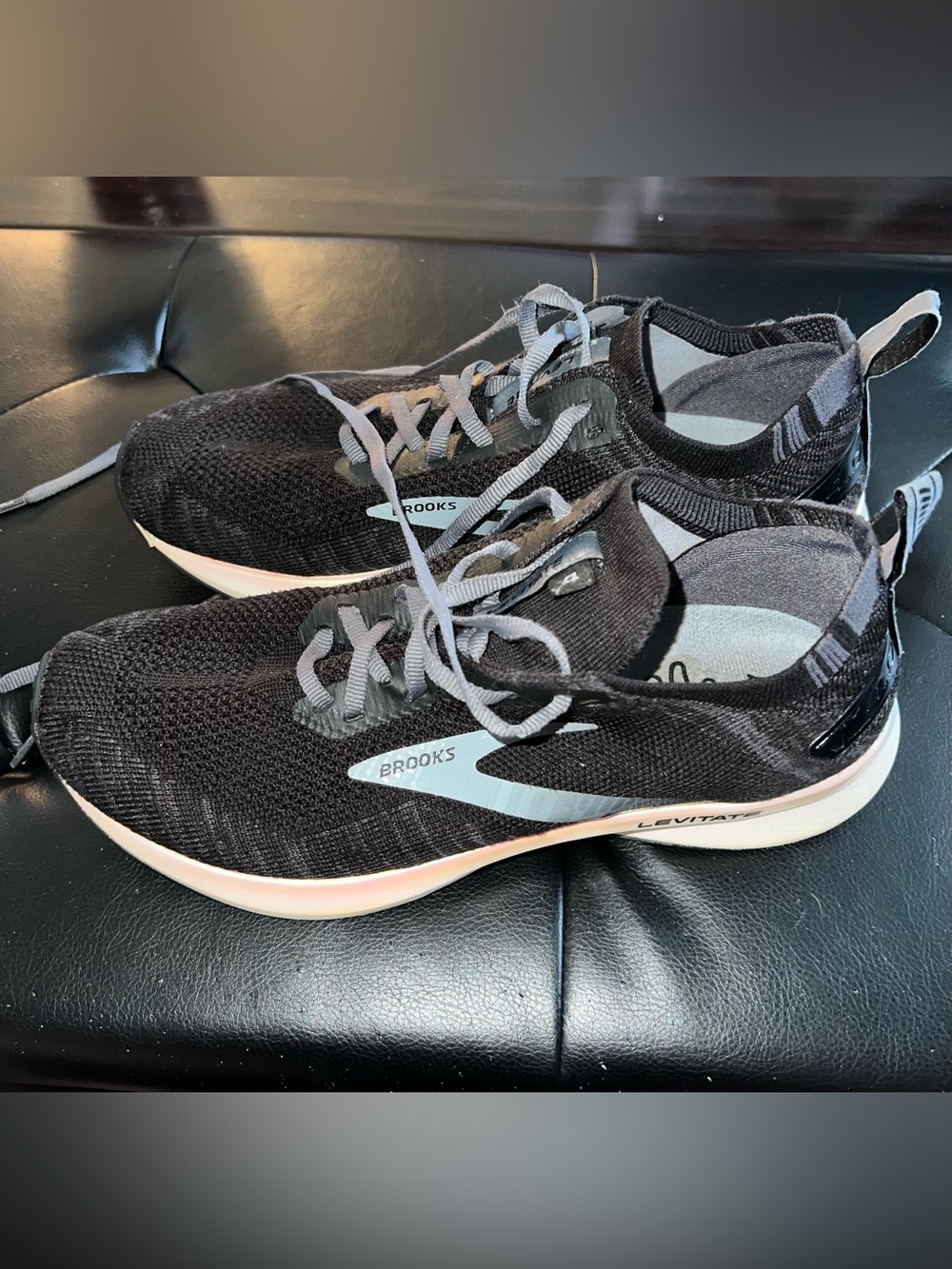 Brooks Levitate Black Gray Running Shoes with Light Blue Accents